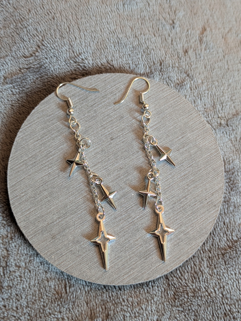 Silver Star Dangle Drop Earrings Celestial Space New
